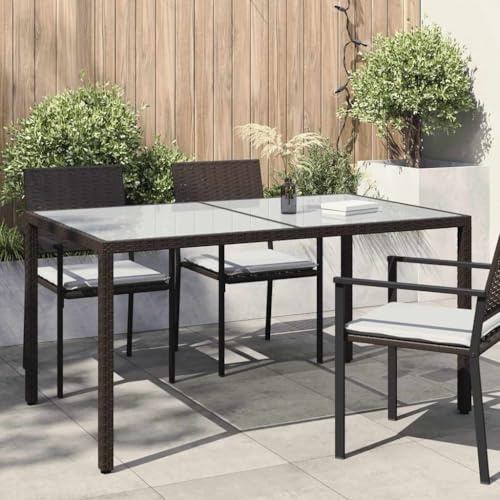 VIHHQGC Poly Rattan Outdoor Dining Table Garden Furniture Table Tempered Glass 150x90x75 cm Brown Outdoor Patio with Tempered Glass Top