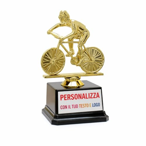 D&Vlab Trofeo Ciclismo 16 cm Oro Personalizzato con Targhetta – Coppa Bicicletta Premiazioni Gare Tornei