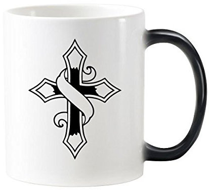 Religion Christentum Belief Kirche schwarz Banner Heiligen Kreuz Kultur, Design Art Illustration Muster 'wärmeempfindliche Farbwechsel Farbe Tasse Milch Kaffee mit Griffe 350 ml