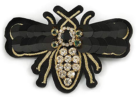 Avalaya Grande broche en forme d'abeille en cristal à paillettes – 95 mm de diamètre, taille unique, Tissu Sequins