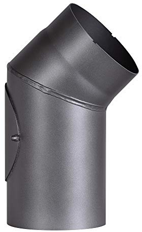 FIREFIX RD150/B4 Ofenrohrbogen aus 2 mm starken Stahl (Rauchrohr) in 150 mm Durchmesser, für Kaminöfen und Feuerstellen, Senotherm, dunkelgrau, 45 Grad, mit Reinigungstür