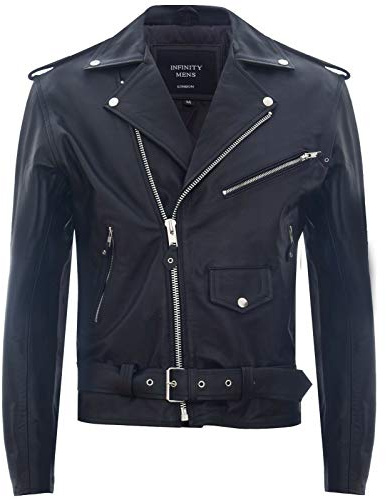 Men's Leather Black Brando Biker Jacket Rock Motorcycle Retro Hide Biker Jacket L