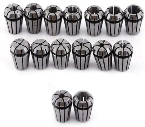 Jadeshay Spring Collet Set,15 PCS ER11 Precision Engraving Milling Lathe Chuck, for CNC Engraving Milling Lathe Tool,1.0mm-7.0mm & 1/4, 1/8