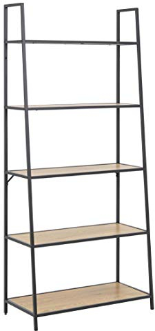 AC Design Furniture Jörn Leiterregal mit 5 Ablagen, H: 174,5 x B: 77 x T: 36 cm, Wildeiche/Schwarz, Holz/Metall, 1 Stk.