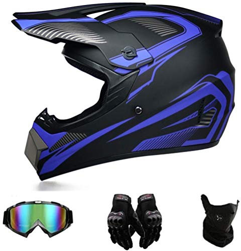 XBSLJ Casques Motocross Casque de Motocross Crash Casque de Moto Casque intégral Off Road Downhill Bike Casque de Moto pour Enfants Casque de Moto pour Enfants, Noir et Bleu (S)