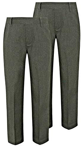 Integriti Schoolwear 2PK Boys School Trousers Comfort Fit Black Charcoal Grey Navy Blue Elasitcated Waist Age 3-16 Years