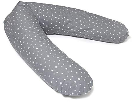 pic Bear Stillkissen Premium | 100% weiche Jersey-Baumwolle | besonders anschmiegsame EPS-Mikroperlen-Füllung | Lagerungskissen TÜV Zertifiziert (Sterne grau-weiß, 190 x 42 cm)