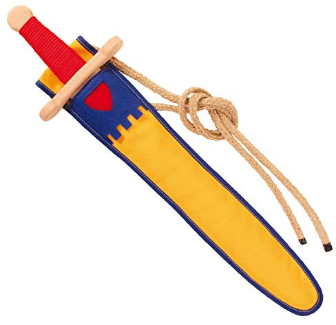 Schwertset Landsknecht gelb/blau aus Buchenholz 48cm (941) – Spielzeugmanufaktur Vah [Made in Germany | traditionelles Handwerk]