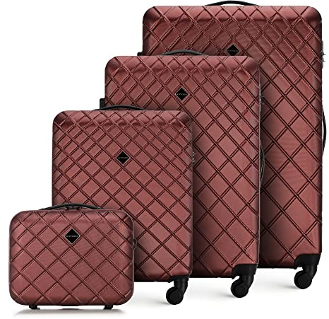 WITTCHEN Reisekoffer 4er Koffer-Set Rollkoffer Trolley Handgepäck Hartschale aus ABS mit 4 Spiner Rollen Zahlenschloss Teleskopgriff Classic line Burgund