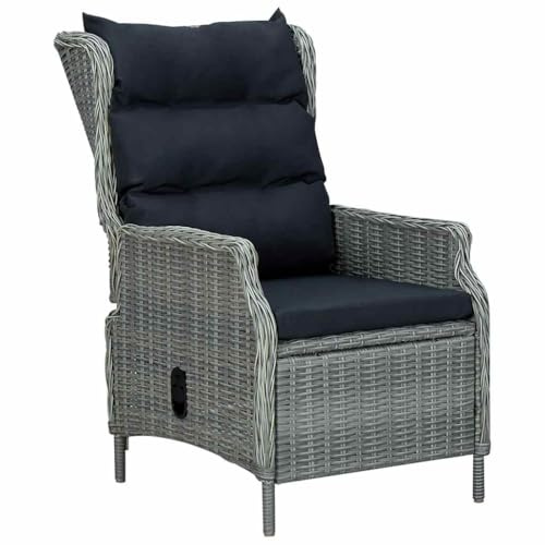 vidaXL Verstellbarer Gartensessel mit Auflagen Poly Rattan Hellgrau