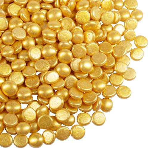 Galashield Flat Glass Marbles for Vases Gold Glass Gems Beads Pebbles Vase Filler (5 LBS, Approx. 540 PCS)