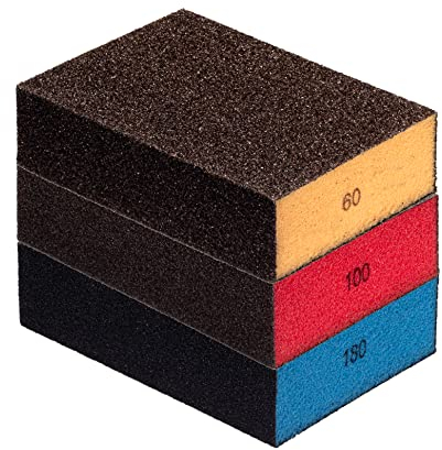 Schleifschwamm- SET GROB MITTEL FEIN COLOR 3x1 Körnung K60 K100 K180, DIY, Handschleifer für verschiedene Materialien geeignet I hochwertiger Handschleifklotz Schleifklotz, Schleifblock