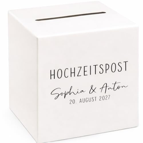 Miss Lovely Personalisierte Geldgeschenk Box Hochzeit – HOCHZEITSPOST Kuvertbox & Briefbox für Geldgeschenke – Creme & Schwarz mit Namen & Datum – Geschenkbox Kartenbox Hochzeit 24x24x24 cm