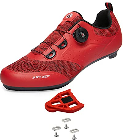 Cykelskor för män, kvinnor, mountainbike, sko, kompatibla med Peloton & Look ARC Delta, kompatibel installation, Look SPD SPD-SL Delta Lock Pedal, ridskor, röd, 41 EU