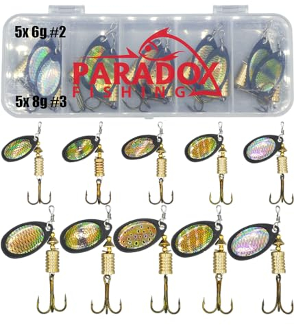 Paradox Fishing Spinner Sets je 5X 6g/8g I Größen #2/#3 I Spinner Angeln Angelköder Blinker Angeln Barschköder Angelköder Angelzubehör Set