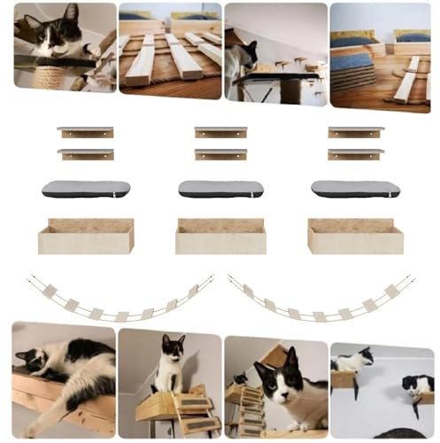 Katzen Kletterwand 11-TLG. Katzenliege Wandliege Katzenbett Katzenregal Wandmontage XXL Wohnzimmer Schlafzimmer