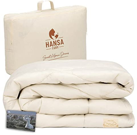 HANSA-FARM | Alpaka Premium Bettdecke 135 x 200 cm (Füllung 1.400g) - Herbst Winter warm - atmungsaktiv und temperaturausgleichend - Große Aufbewahrungstasche