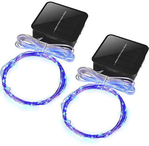 Shineinnight Mini Short Solar Christmas Lights Outdoor Small Solar Powered Waterproof String Light for Firefly Fairy Garden,Patio Lantern, Fence, Railing,Arbor Craft,5m 50LEDs,2 Pack (Blue)