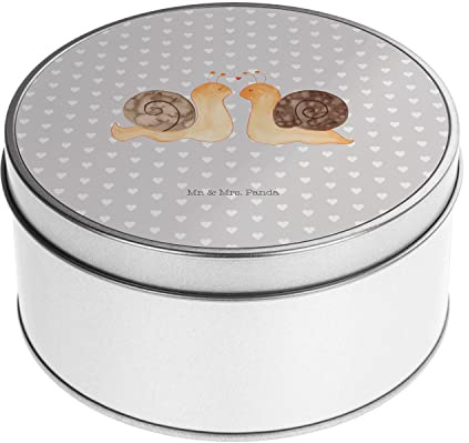 Mr. & Mrs. Panda Blechdose rund Schnecken Liebe - Geschenk, Heiraten, Metalldose, Metallkiste mit Deckel, Metallbox, Freundin, Aufbewahrungskiste,