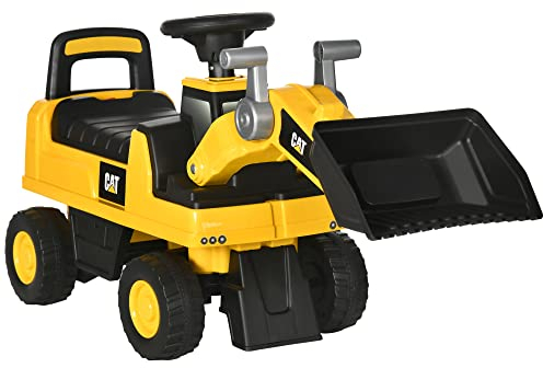 HOMCOM Sitzbagger Aufsitzbagger mit Verstellbarer Schaufel Hupe Kinderbagger mit Stauraum unter Sitz Rutschauto Spielzeugbagger zum Sitzen bis 25kg, Draufsitzen für Kinder ab 18 Monaten Gelb