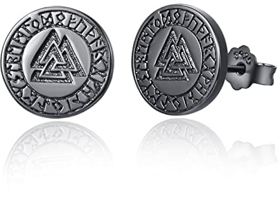 Odin Ohrstecker 925 Sterling Silber Schwarz Valknut Ohrstecker Wikinger Schmuck für Herren Damen