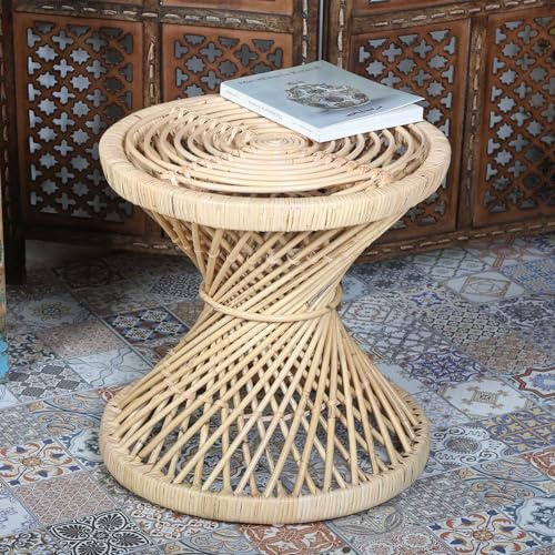 Casa Moro Rattan Beistelltisch Anisa Ø 46cm rund Höhe 45cm aus Natur-Rattan handgefertigt | Boho Chic Kaffeetisch | Retro Couchtisch Ethno Sofatisch | CF2086