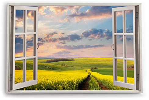 Paul Sinus Bilder Fensterblick 120x80cm Landschaft Felder Himmel Natur Gelb Horizont Rapfeld Kunstdruck Wanddeko Wand Wohnzimmer