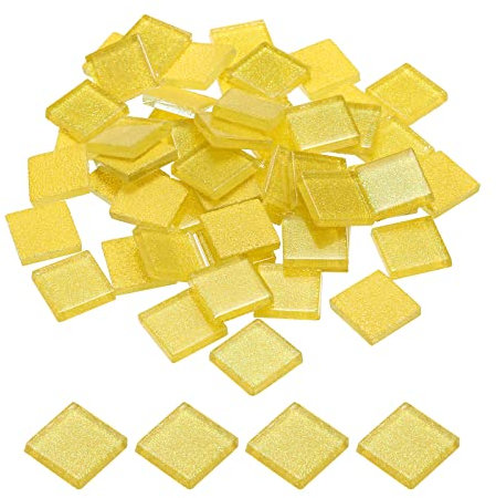 sourcing map Mosaïque Carrelage Tuile Tesselle, Verre Éclat Cristal Vrac Carré Paillettes Carreaux 2x2cm pour Maison Décoration, Pack de 50(200g, Fluorescent Jaune)