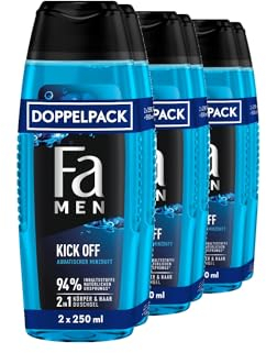 FA Men 2in1 Duschgel Kick Off, 2er Pack (3x 2x250 ml) 2in1 Formel für Haare & Körper, aktiviere deine Sinne mit dem intensiven, maskulinfrischen Duft von Eukalyptus und aquatischer Minze
