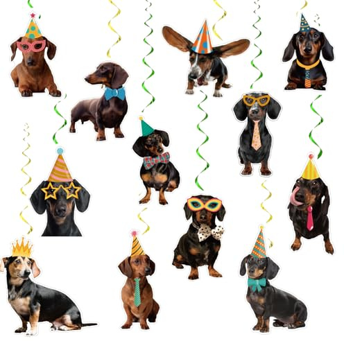 24 Pcs Dachshund Hängende Wirbel Spiralen Decke Dekorationen für Hund Geburtstag Party Zubehör
