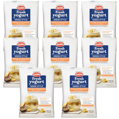 EasiYo Joghurt nach griechischer Art Mango und Passionsfrucht, 8 Beutel | Jeder Beutel ergibt 1 kg Joghurt