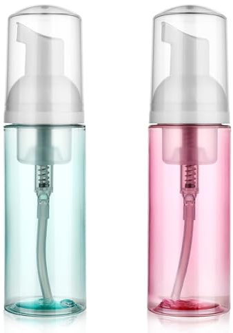 2 Pack Foam Pump Bottle Travel 50 ml/1.7 oz Small Size Mousse Foam Soap Dispenser Clear Plastic Foaming Soap Dispenser Mini Empty Refillable Pump Containers for Face Wash Lash Shampoo Skin Care