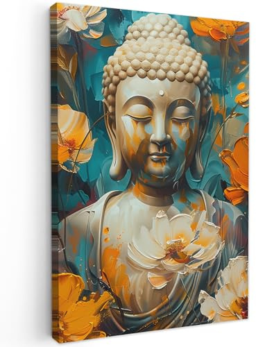 MuchoWow© Cuadros Decoracion Salon Modernos 60x90 cm Dormitorios Cuadro Decorativos de Salon Lienzos Decorativo Decoración Modernos Cabecero Cama Buda - Flor - Espiritual - Acuarela - Arte