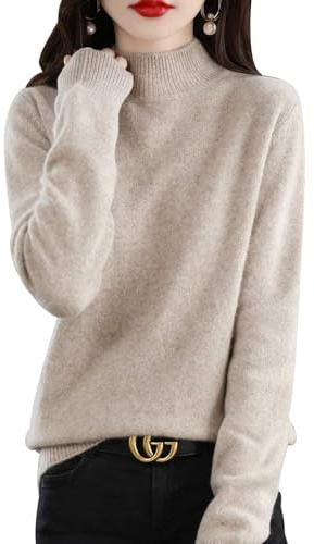 CheChury Women Cashmere Jumpers Ladies Jumpers Sweaters for Women Turtle Neck Tops Solid Color Soft Warm Pullover Autumn Knitted Jumper Thick Loose Jumpers for UK Winter,Coffee,M