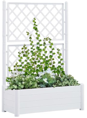 FUDUGEHMIOFWFJJ pflanztöpfe 60 cm,pflanzkübel mit wasserreservoir,Pflanzkübel mit Spalier 100x43x142 cm PP WeißGeeignet für Garten, Terrasse, Schlafzimmer, Wohnzimmer