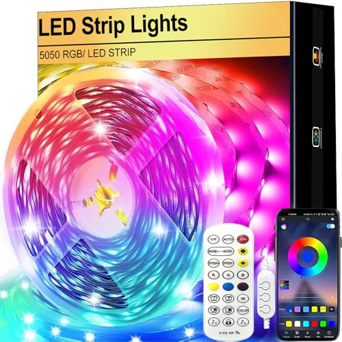 FOLAI LED Streifen 2M Bluetooth Musik Sync Timer Einstellung RGB LED Streifen Farbwechsel LED Lichterkette mit Fernbedienung für Schrank Dekoration