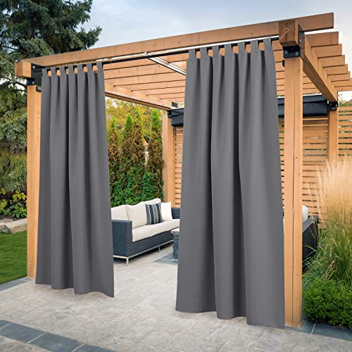 PONY DANCE Rideau Occultant Exterieur - Rideau Occultant Imperméable Isolant Anti Froid Lumière Bloquer pour Jardin/Chambre/Pergola a Pattes Fixation, L 132 x H 274 cm, Gris, Lot de 2
