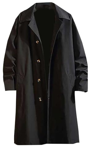 Trenchcoat för män lång | Herr full längd ytterrock lång kappa vinterrock casual rockar greatcoat sportrock lös passform jacka enkel bröstknapp vindtät jacka lätt jacka topplack, Svart, 5XL