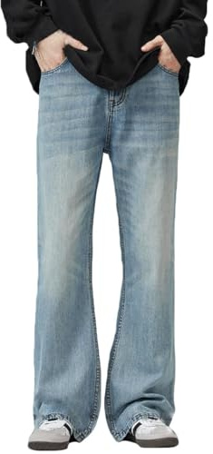 Jeans da uomo con fondo a campana Y2k Jeans svasati da uomo vintage vestibilità rilassata casual vestibilità regolare pantaloni in denim a gamba svasata, Azzurro chiaro, XL