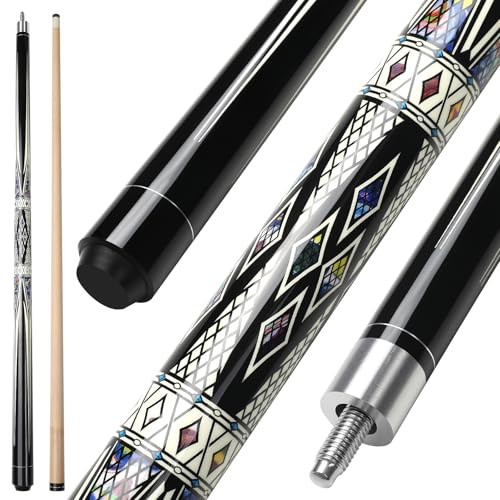 ASMPCUE Pool Queue, 58 Zoll Billard Queue Hardwood Pool Cue 13mm Spitzen für Professionelle Billardspieler, 1/2 Queue Sticks für Billard Tisch Sport
