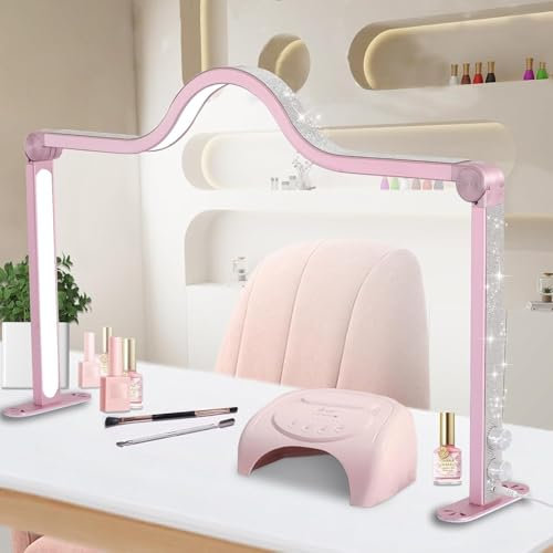 TUPOSTAR Verbesserte Nageltechniklampe FüR Den Schreibtisch, 34 Zoll GroßEs, Faltbares Nagellicht, Led-Nageltechniklampe, FüR WimpernverläNgerung, Tattoo, Augenbrauen,Rose Gold,Without Diamonds