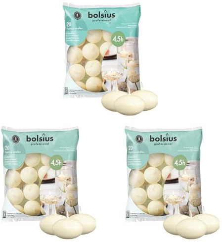 Bolsius Lot de 60 Bougies flottantes Haute qualité Sans parfum, Ivory