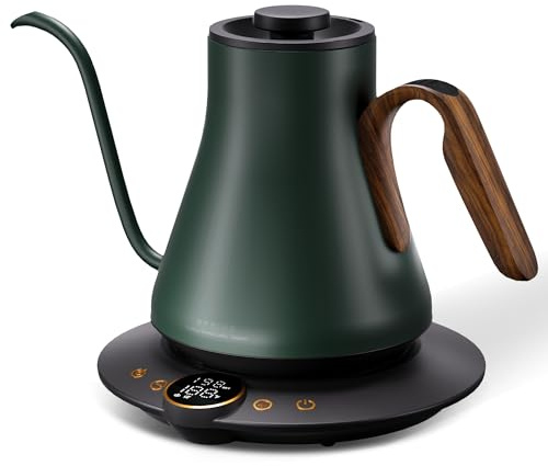 Cocinare Gooseneck Electric Kettle, ±1°F Precise Temperature Control, 1500W Fast Heating, Pour Over Coffee & Tea Kettle with Brew Timer & Keep Warm, Stainless Steel, 0.9L (Delacroix Green)