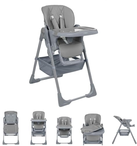 Kikkaboo Kinderhochstuhl Comfy höhenverstellbar, Gurt, Doppeltablett, klappbar hellgrau