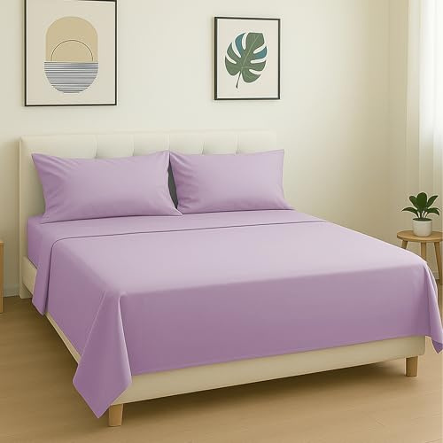 DH DREAMER HOME Juego de Sábanas de 3 Piezas - Ropa de Cama Poliéster para Cama de 90 - Sábana Encimera de 160x270cm, Bajera Ajustable de 90x200+27cm y 1 Funda Almohada de 45x110cm - Color Lila
