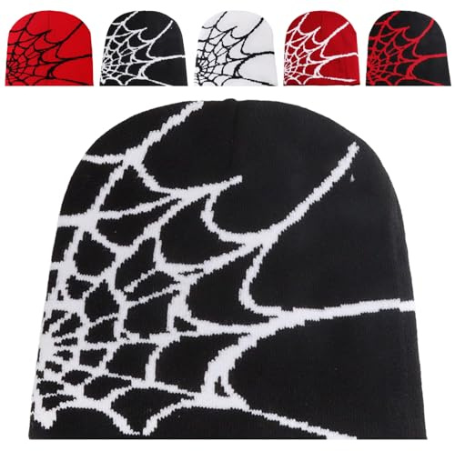 LaresDay Harajuku Y2K Cap - Spider Web MEA Culpa Print Strickbeanie in Pink | Baumwoll Mütze Unisex für Street Fashion (DE/NL/SE/PL, Alphanumerisch, S, L, Schwarz + Weiß)