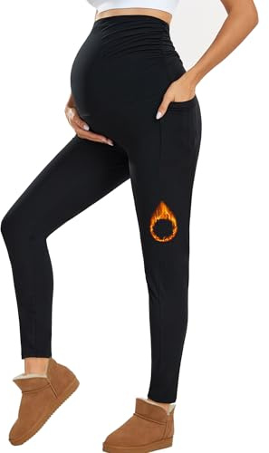 Farrobor Leggins Premaman Donna con Tasche Pantaloni Gravidanza a Vita Alta Morbidi Abbigliamento Premaman