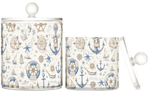 miaozhen Salvagente in plastica trasparente con timone oceano dorato blu trasparente con coperchio dispensa Essentials contenitori decorativi per cotton fioc, tamponi di cotone, filo interdentale