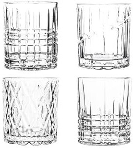 BRANDANI set 4 pezzi bicchiere tumbler liquore in vetro trasparente con decori assortiti Mulinello New Ø 8 x h 9,5 cm