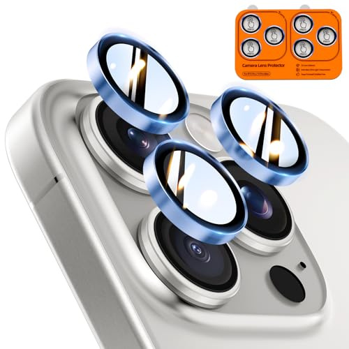 TOCOL Protection Caméra pour iPhone 15 Pro Max, iPhone 15 Pro, Bleu Clair | Lot de 2, Résistant aux Rayures, Antichoc, Dureté 9H, Anti-Buée, Anti-Reflet, Installation Facile, HD Protections d'Objectif